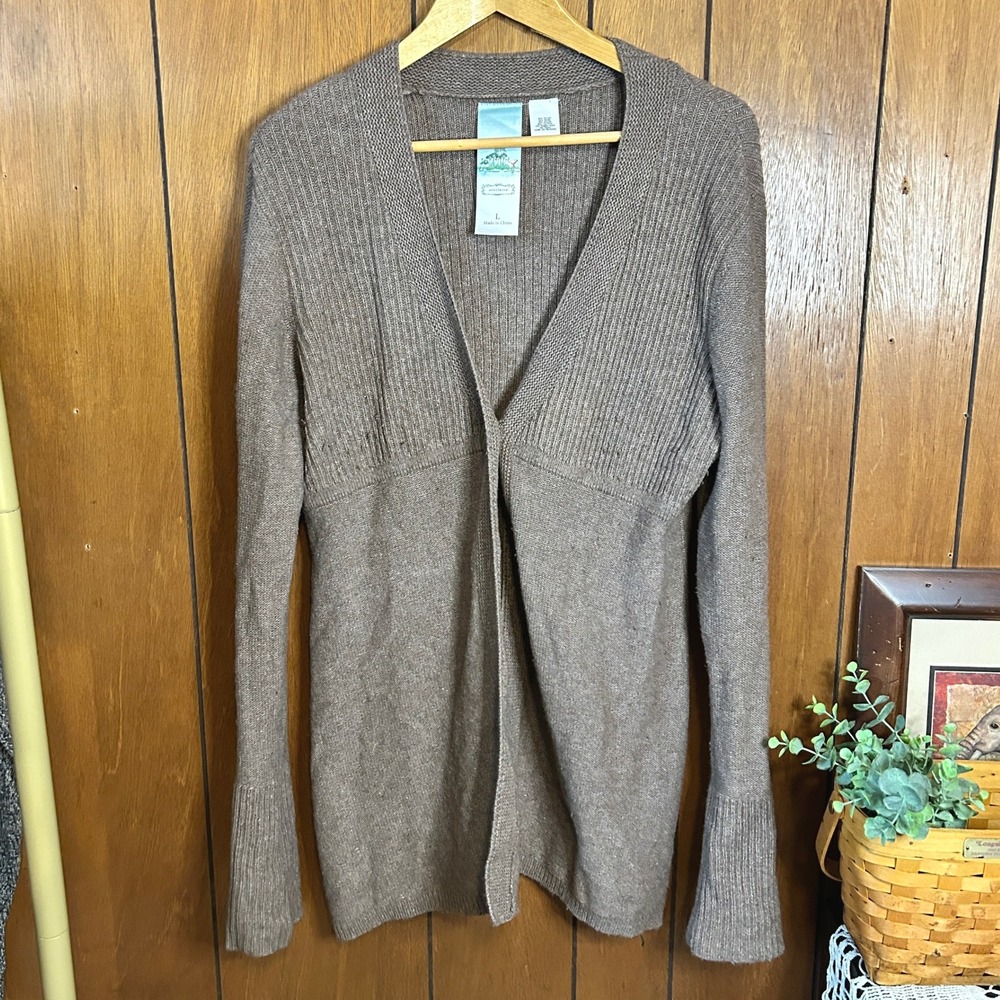 Aphorism Knit Cardigan Brown Single Button Long Sleeve Blend‎ Sweater Large
